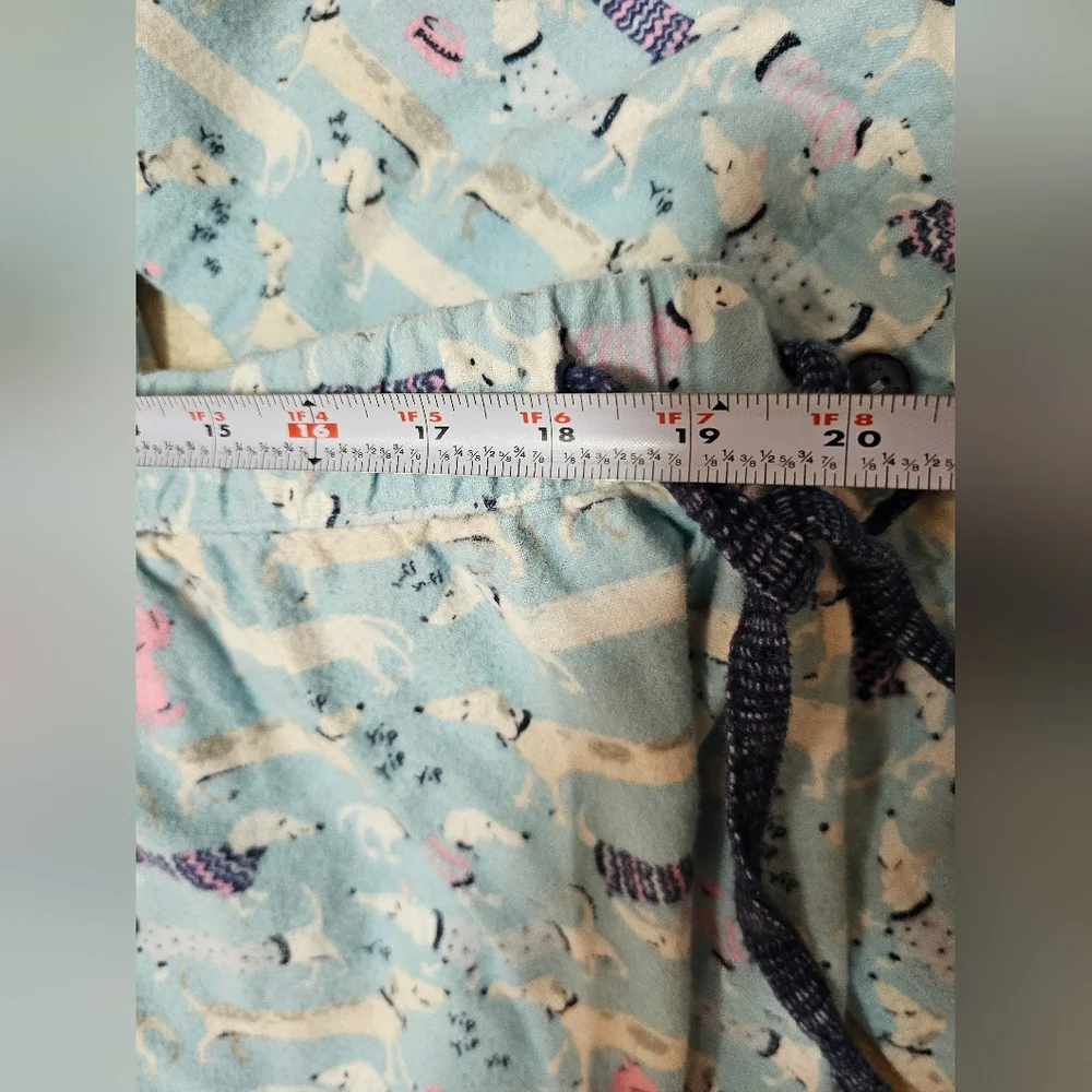 Munki Munki XXL Flannel Pajama Set Blue Dachshund Dog Print Button Up Fleece
